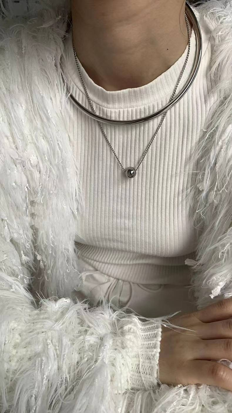 Small fashion simple design with a handsome texture of layered round ball necklace collar combination_voghion.com