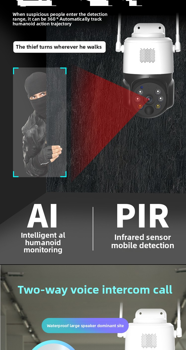Solar Wireless Security Camera - 360° Panoramic View With AI Motion Detection (No Blind Spots Night Vision Mobile Remote Viewing IP66 Weatherproof)_voghion.com