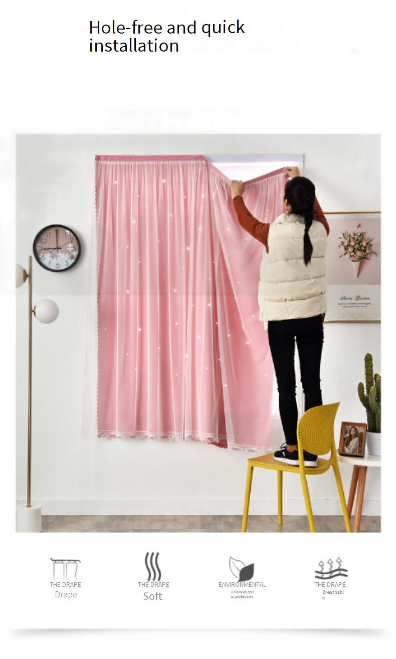 Star Cutout Blackout Curtains - No Drill Magic Tape Self-Adhesive Window Treatment (Lace Trim Light Filtering Easy Install 52x84 Inch)_voghion.com