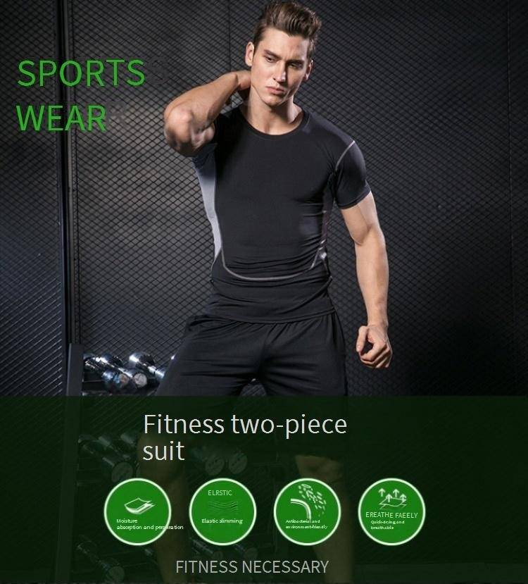 Men's Workout Set - Quick-Dry Compression T-Shirt & Shorts For Gym/Running (Moisture-Wicking, 4-Way Stretch)_voghion.com