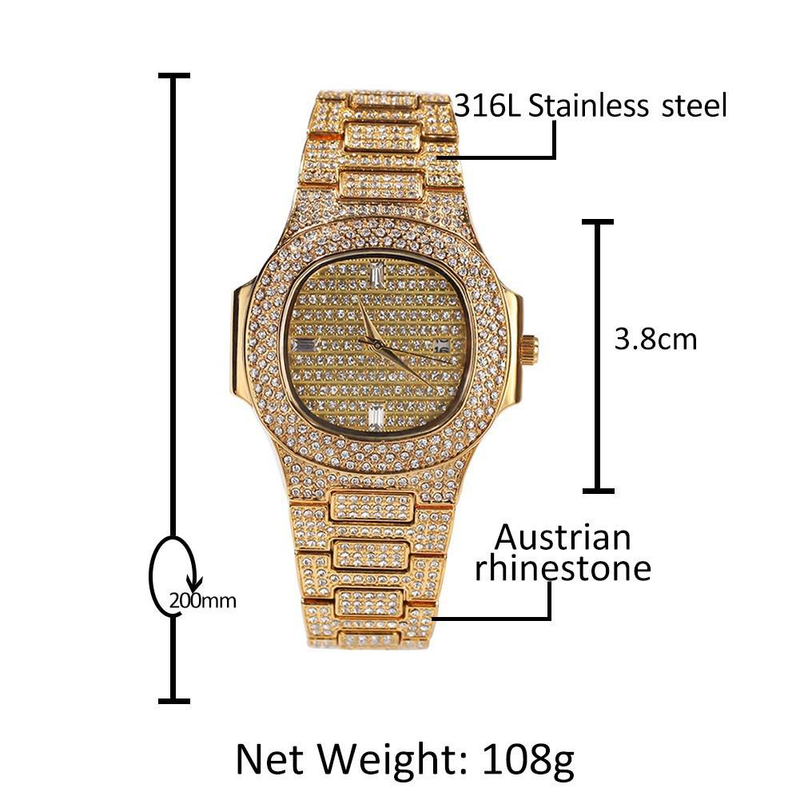 High-End-Hip-Hop-Mode Herrenuhr New Style Strap Diamant Kalender Quarzuhr Student Uhr_voghion.com