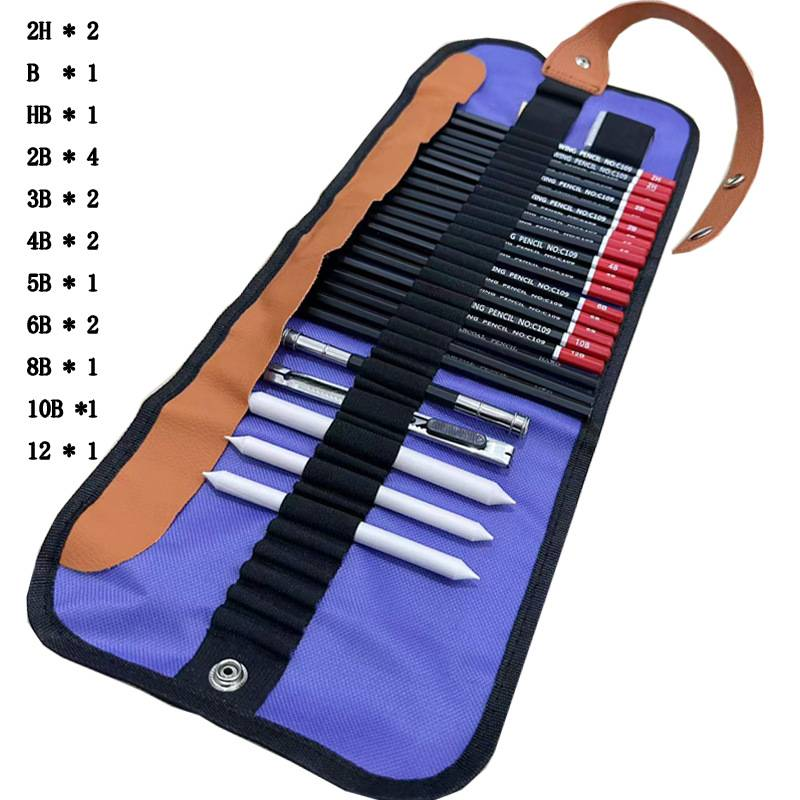 28-Piece Sketch Pencil Set With 15 Graded Pencils (3H-14B) - Professional Drawing Kit For Artists & Beginners_voghion.com