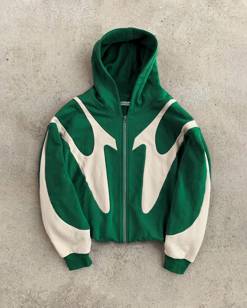 Męska bluza z kapturem i zamkiem błyskawicznym w stylu streetwear z nadrukiem patchworkowym, unisex w stylu harajuku Y2K, luźny krój, luźna, swobodna kurtka hiphopowa_voghion.com