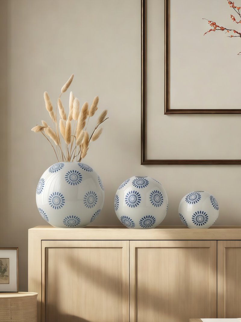 Ball Shaped Ceramic Vase, 1 Count Modern Desktop Decorative Vase, Home Decoration Ornament For Living Room Bedroom Dining Room_voghion.com