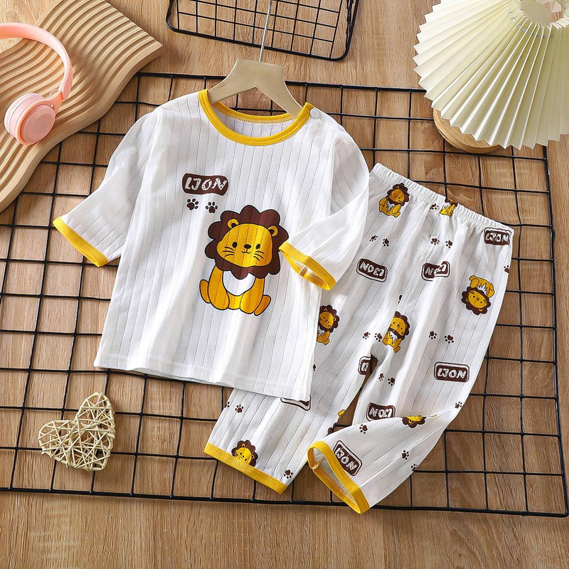 Pigiama per bambini in morbido cotone traspirante, set di simpatici cartoni animati, a maniche lunghe, per la casa, per bambini da 0 a 5 anni_voghion.com
