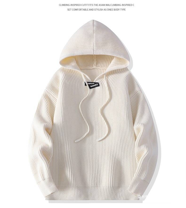 Herren Oversize Kapuzenpullover – Streetwear Pullover mit minimalistischem Print, leichtes Strickoberteil zum Layering (Creme/Grau/Schwarz/Rosenrot)_voghion.com