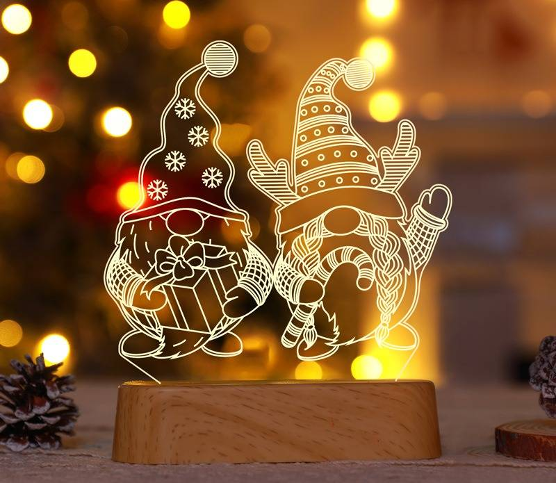 Luz nocturna acrílica con forma de árbol de Navidad y ciervo, decoración navideña LED, opciones en blanco cálido y colorido, base con veta de madera, decoración festiva para el hogar y el escritorio._voghion.com