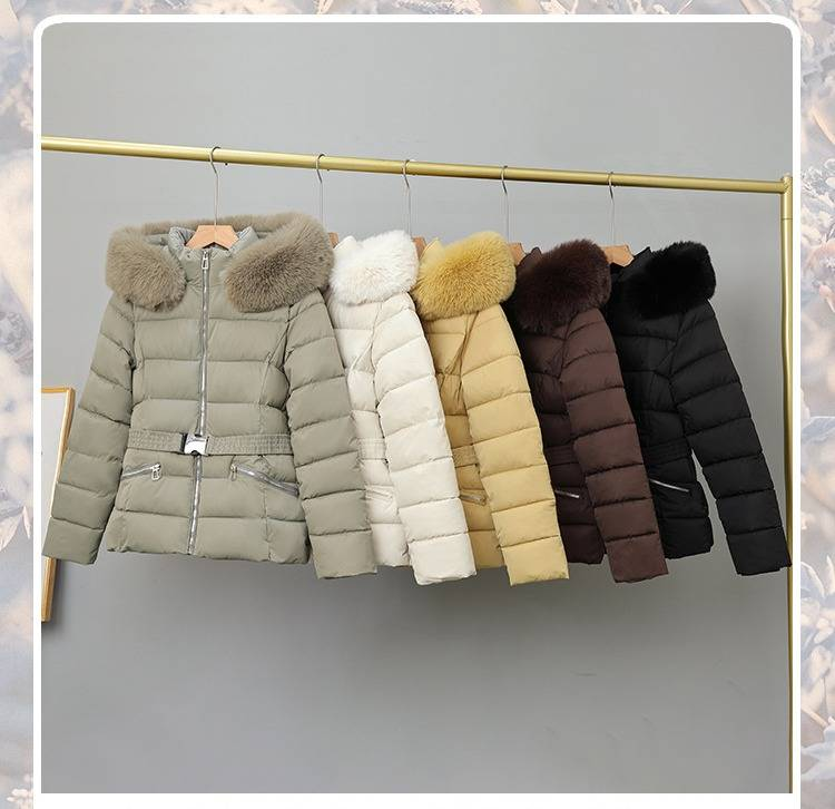 Fleecegevoerde ski-jas voor dames met riem - warme winterjas, capuchonjas met rits, dikke, geïsoleerde bovenkleding voor wintersporten_voghion.com