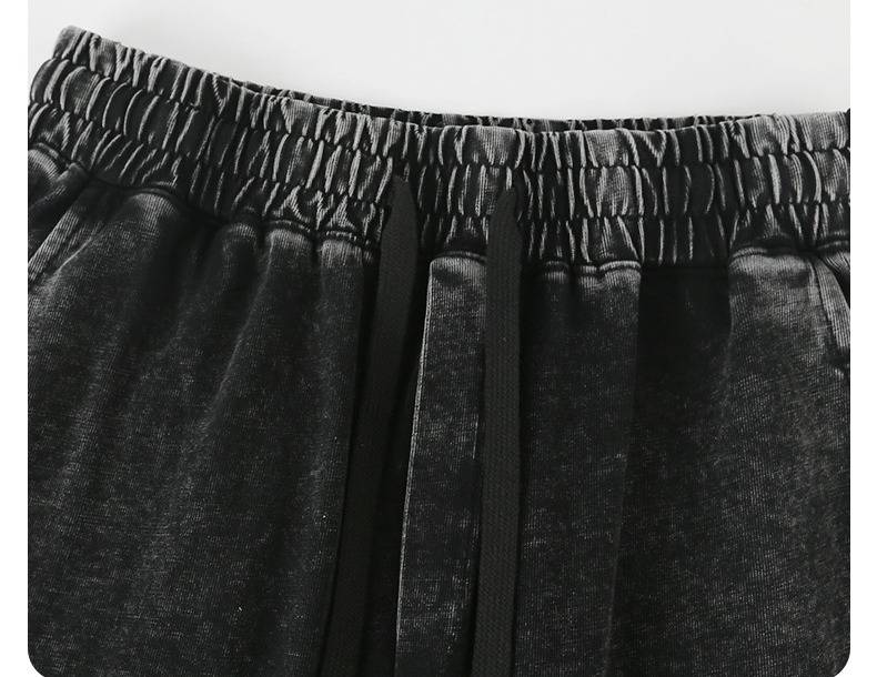 Pantalon de survêtement délavé épais pour homme – 300 g/m² en pur coton, style rétro vieilli, coupe ample avec ourlet à revers (L-XXXXL, noir/gris/vert armée)_voghion.com