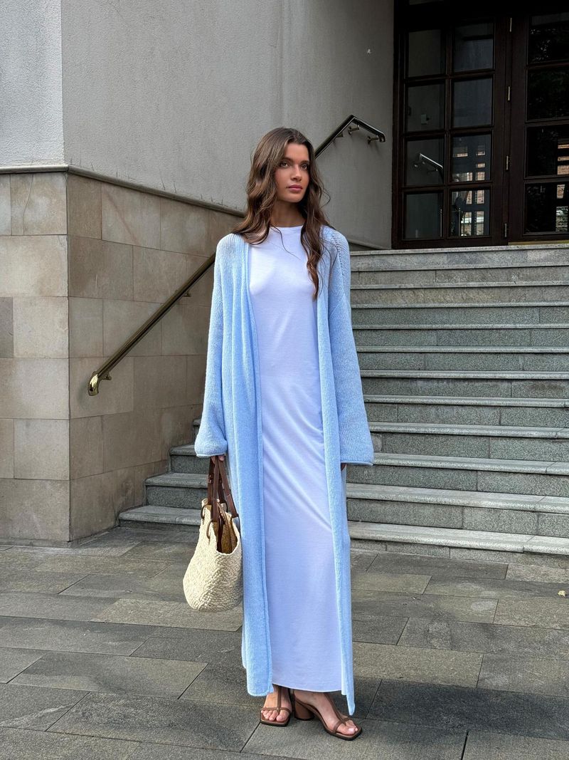 Transparenter Duster-Cardigan aus Strick – Langer Überwurf mit V-Ausschnitt für Boho-Urlaube und Street-Styling (Einheitsgröße) – Frühlings-Pastellkollektion_voghion.com