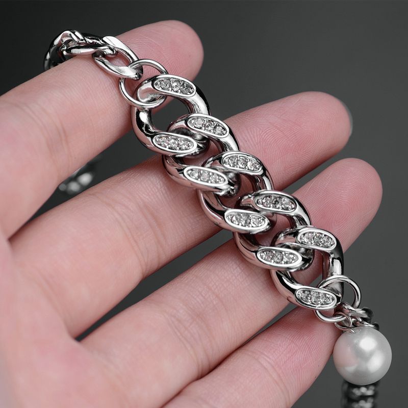 Ins New Nischendesign Unisex Kubanische Kette Perlenspleißen Einfaches Armband Trendy Hip-Hop Titan Stahl Schmuck_voghion.com