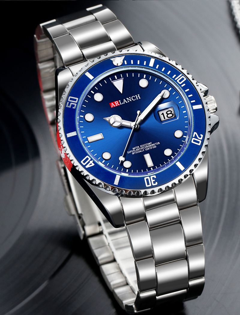 Men's Sporty Quartz Watch With Luminous Hands, Date Display, And 30M Water Resistance - Stainless Steel Case & Band, Mineral Crystal Glass_voghion.com