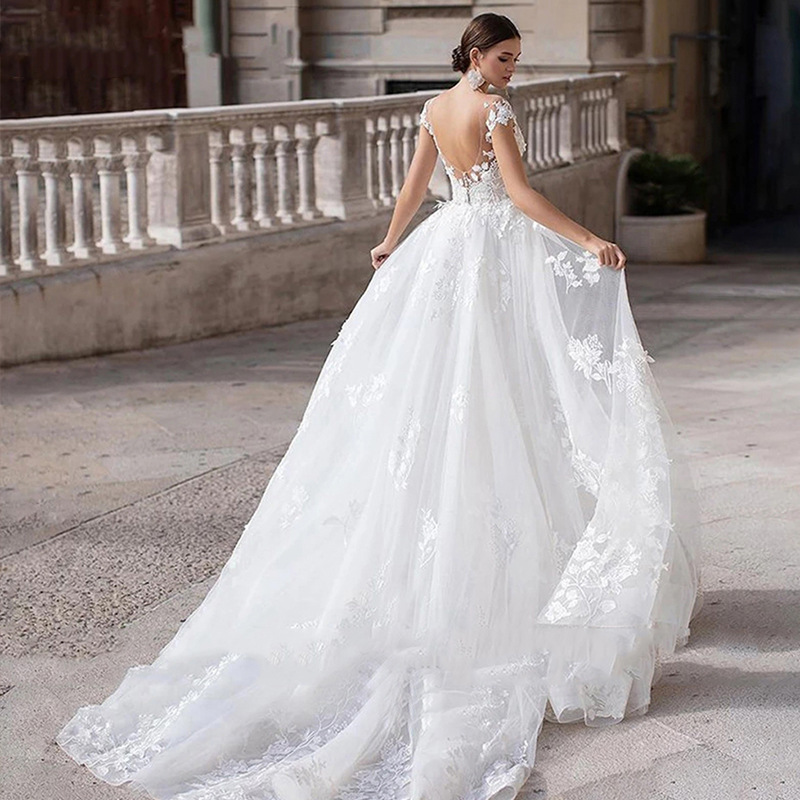 Women's Clothing Trailing Lace Wedding Dress New Style Dreamy Round Neck Slimming Fish White Bride Trailing Wedding Dress Two Wear Event Women_voghion.com