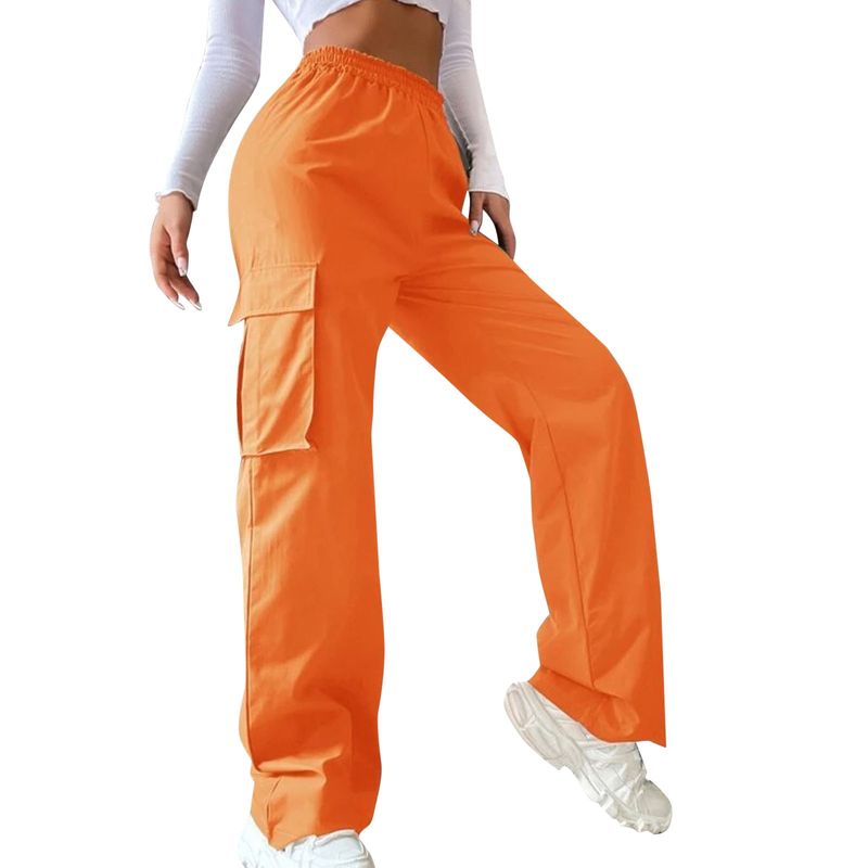 hot selling Womens Cargo Elastic High Waist Trousers Straight Joggers Outfits Baggy Wide Leg Sweatpants Oversized Pants_voghion.com