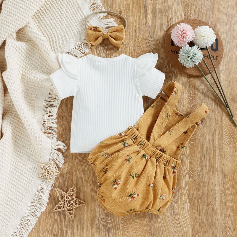 Vêtements d'été pour enfants, nourrissons et jeunes enfants, à rayures, manches courtes, lanterne florale, épaule en velours_voghion.com