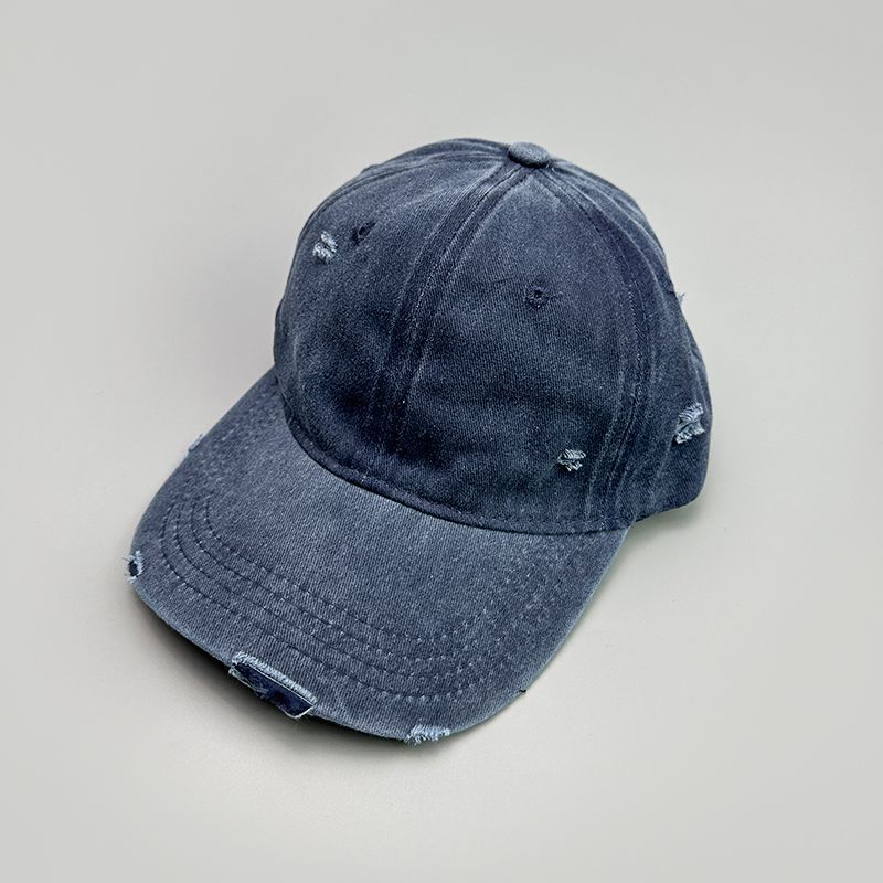 Korean version solid color hole washed soft top outdoor baseball versatile men's and women's duckbill cap, new casual_voghion.com