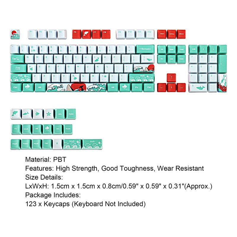 Farfi 123Pcs/Set Keyboard Keycap Dirt Mechanical Thickened Coral Sea Theme Rust Resistant PBT Key Caps for Office_voghion.com
