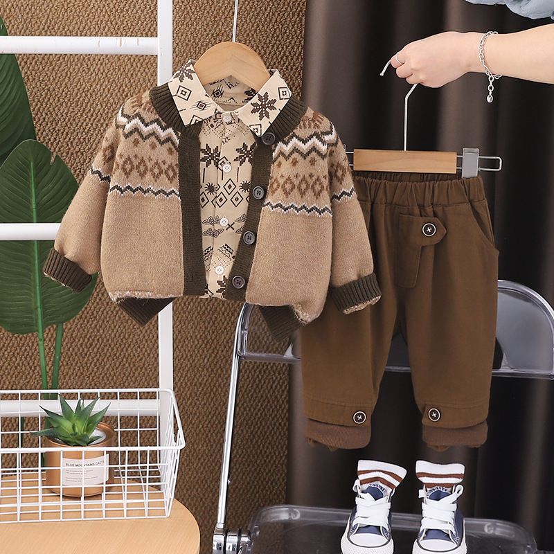 Ensemble trois pièces pour garçon, pull tricoté à manches longues, style britannique, mode automne 2025_voghion.com