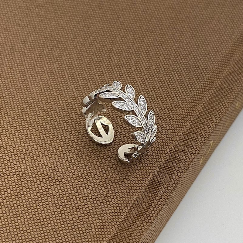 New Minimalist Luxury Zircon INS Style Niche High-end Leaf Wheat Spike Women's Ring Set_voghion.com