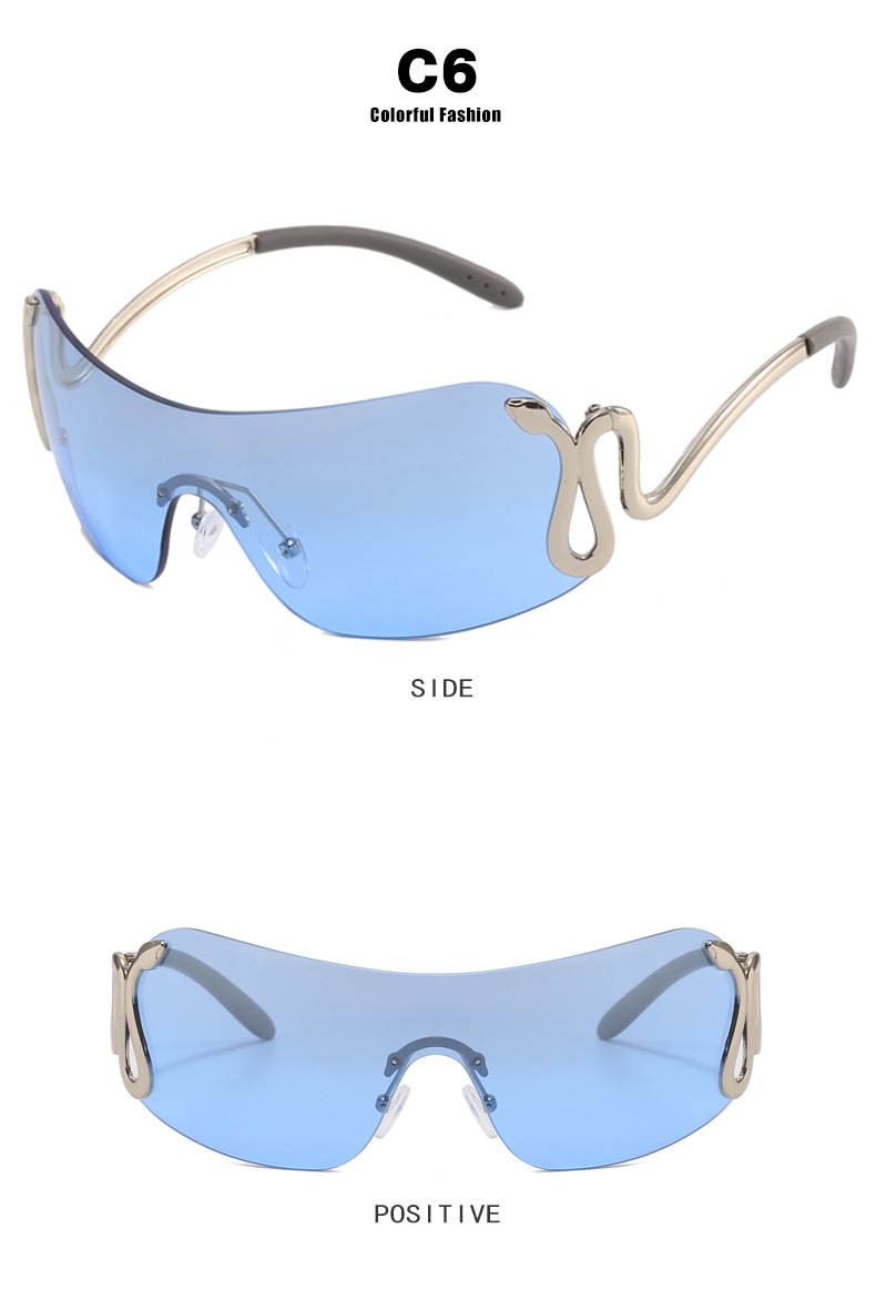 Unisex Spirit käärme yksiosaiset aurinkolasit Muotipersoonalliset aurinkolasit Fashion Y2K aurinkolasit_voghion.com