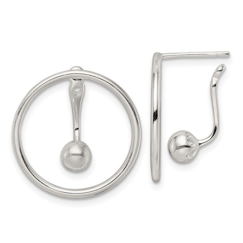 Sterling Silver Polished Circle W/drop & Dangle Threader Post Earrings_voghion.com