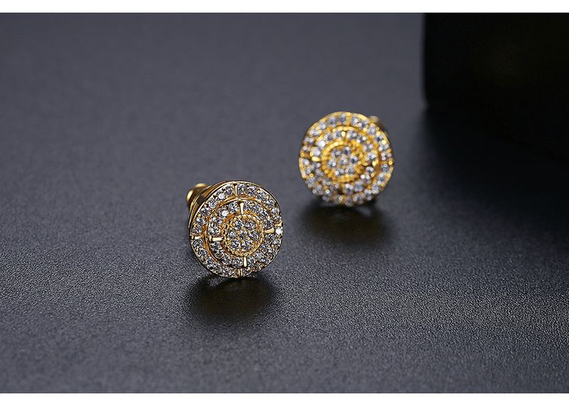 Women's Jewelry Elegant Round Zircon Stud Earrings In Gold & Rhodium Plated Geometric Design For Everyday Wear Simple Personality Round Earrings_voghion.com