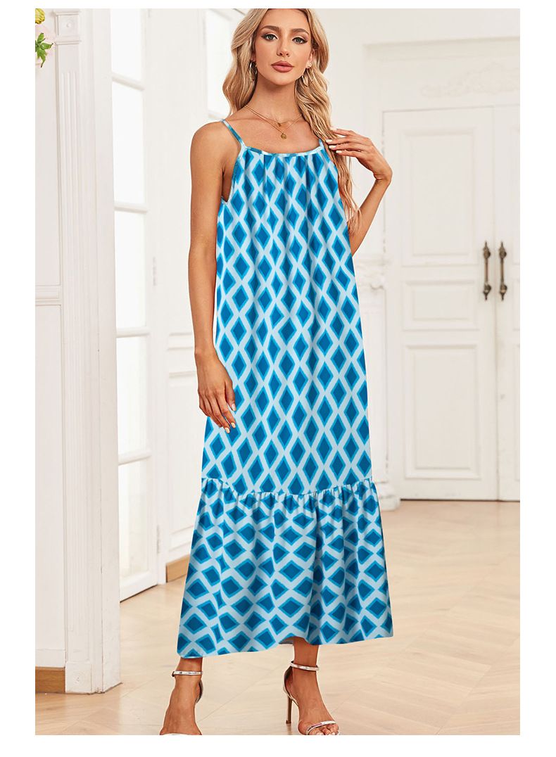Damenbekleidung Diamantmusterkleid Damenmode Neue Hosenträger Eleganter fließender langer Rock für Frauen_voghion.com