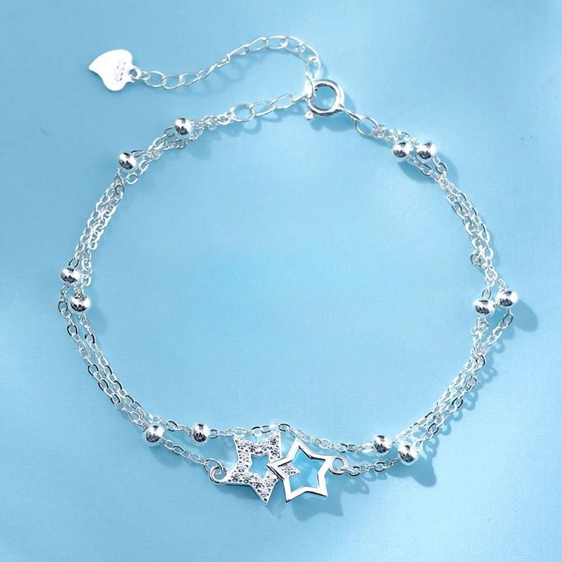 【Original Factory】Full Body S Silver Non-Fading Double Layer Star Bracelet Light Luxury Niche Design High-End Feel_voghion.com