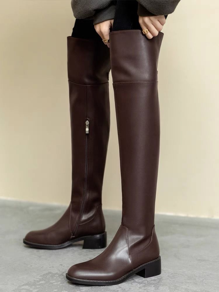 Fall/Winter 2025 New Over-the-Knee Boots Low-Heel Wide-Leg Boots Velvet Knee-High Boots_voghion.com