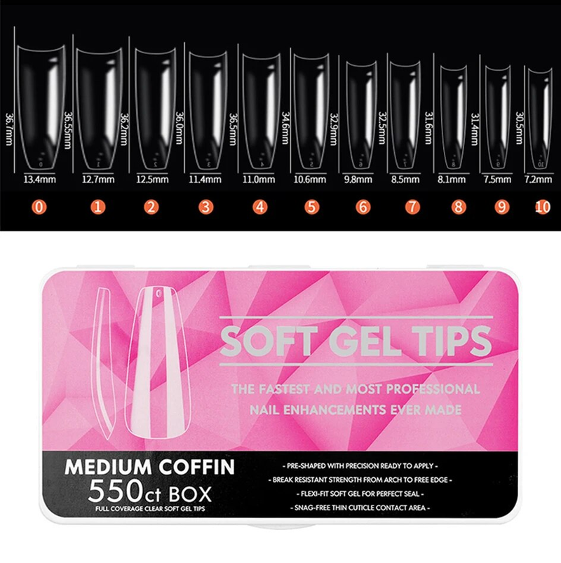 Arte Clavo Clear Medium Long Almond Nail Tips Kit Μαλακό Gel Συμβουλές Πλήρους κάλυψης Soak Off Nail Extension Gel Tips False Press on Nails_voghion.com