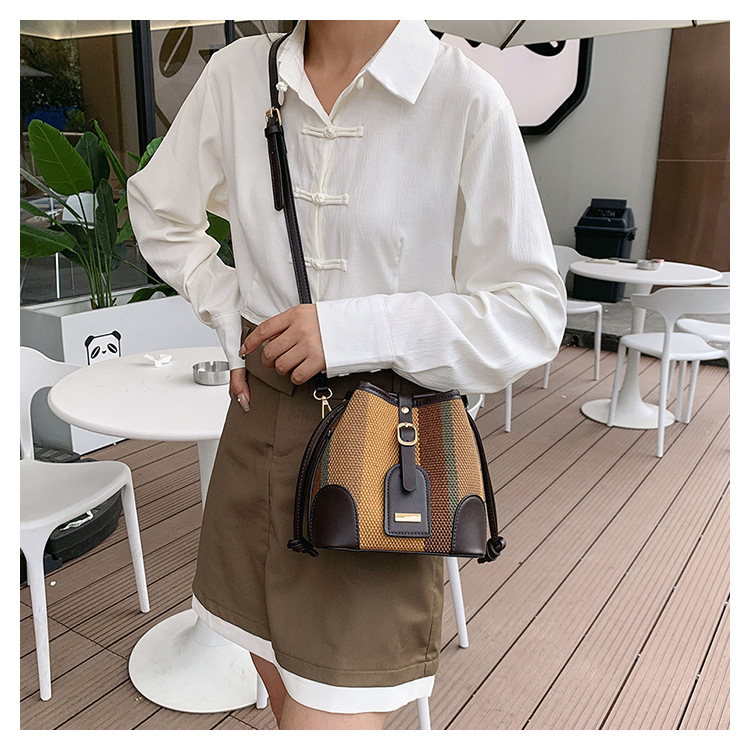 Sacs seau pour femmes, sac seau portable à rayures de couleur contrastée, sac à bandoulière tendance pour femmes_voghion.com