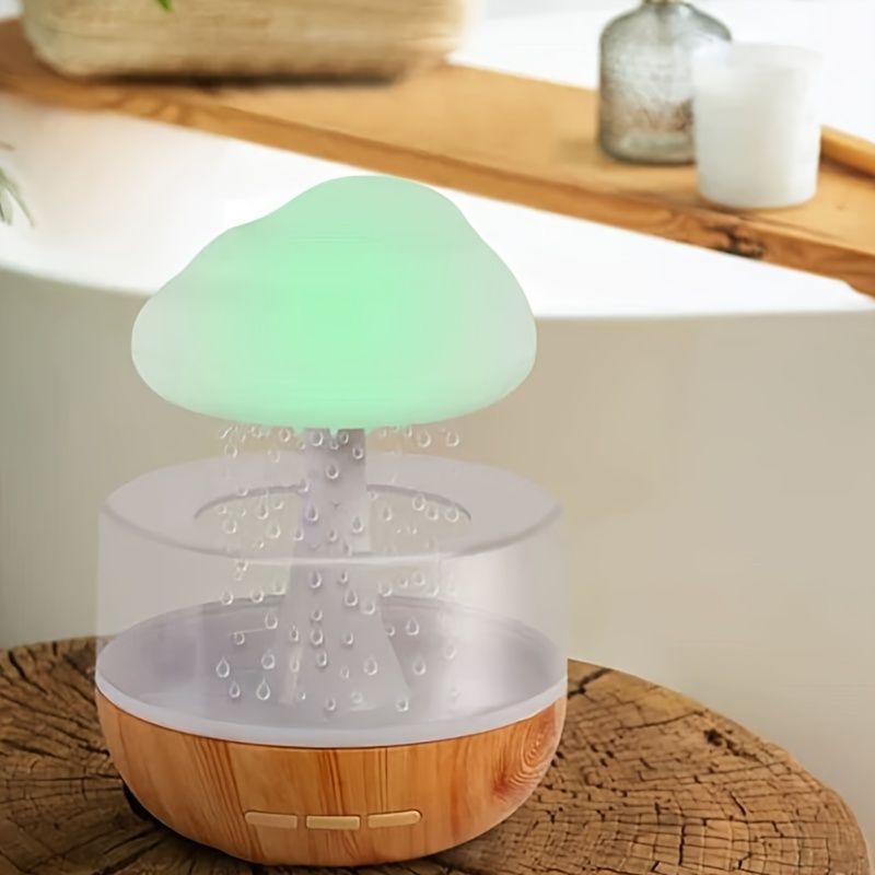 Paddenstoelvormige luchtbevochtiger met 7-kleurige led-lampjes en regenwolknachtlampje voor de slaapkamer_voghion.com