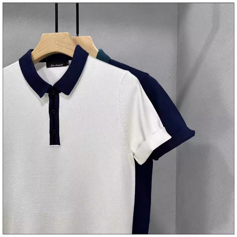 Herrenbekleidung Modische und elegante Herrenbekleidung, farblich passende Strick-T-Shirts mit kurzen Ärmeln und Kragen, Herrenoberteile, Poloshirts für junge Männer_voghion.com