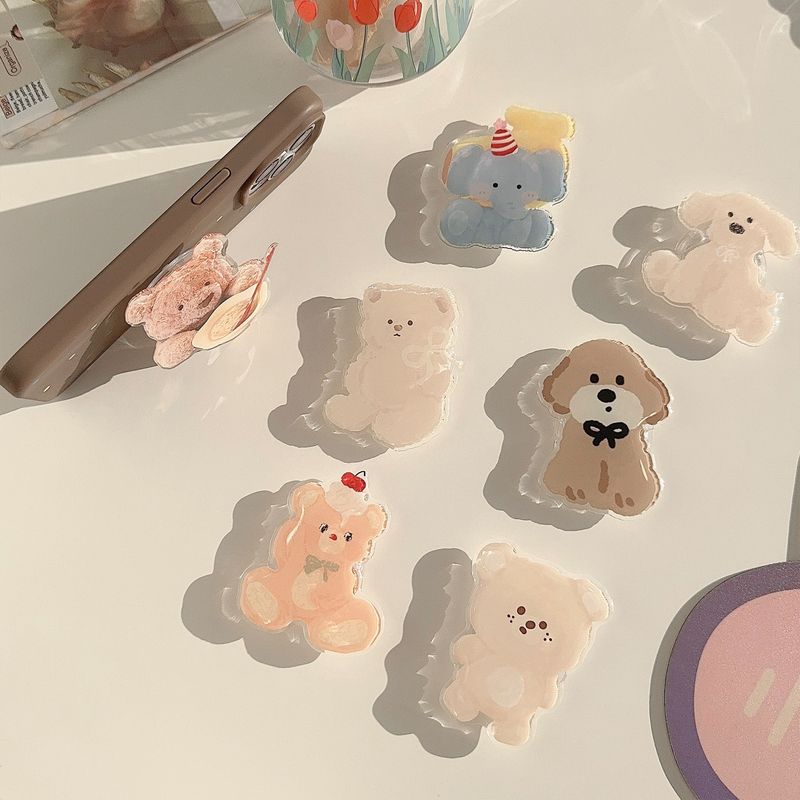 Qualidade imbatível Qualidade imbatível Coreano Ins Bonito Desenho Animado Cachorro Urso Adesivo Retrátil Aplicável Capa de Celular para iPhone Suporte de Pufe_voghion.com