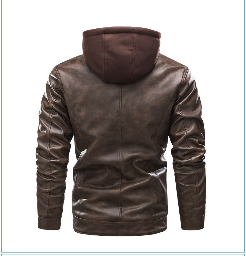 Giacca multitasche in pelle PU da uomo con cappuccio staccabile, fodera trapuntata e polsini lunghi con cerniera - Cappotto invernale taglie forti per abbigliamento casual_voghion.com