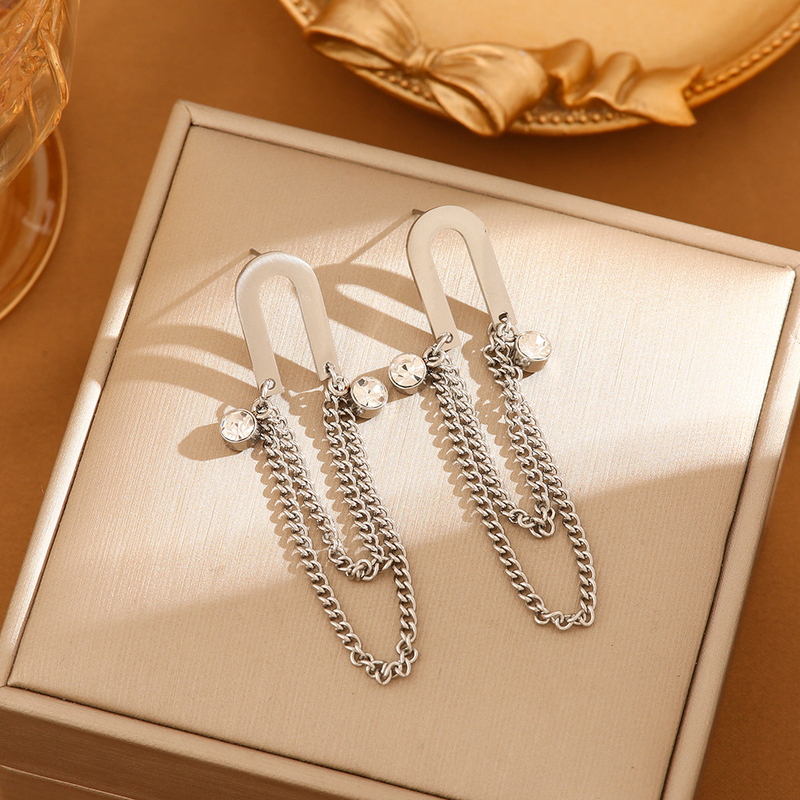 Stainless Steel U Shape Tassels Earrings For Women Trend Dia Charm Female Butterfly Ear Stud Party Jewelry Gifts_voghion.com