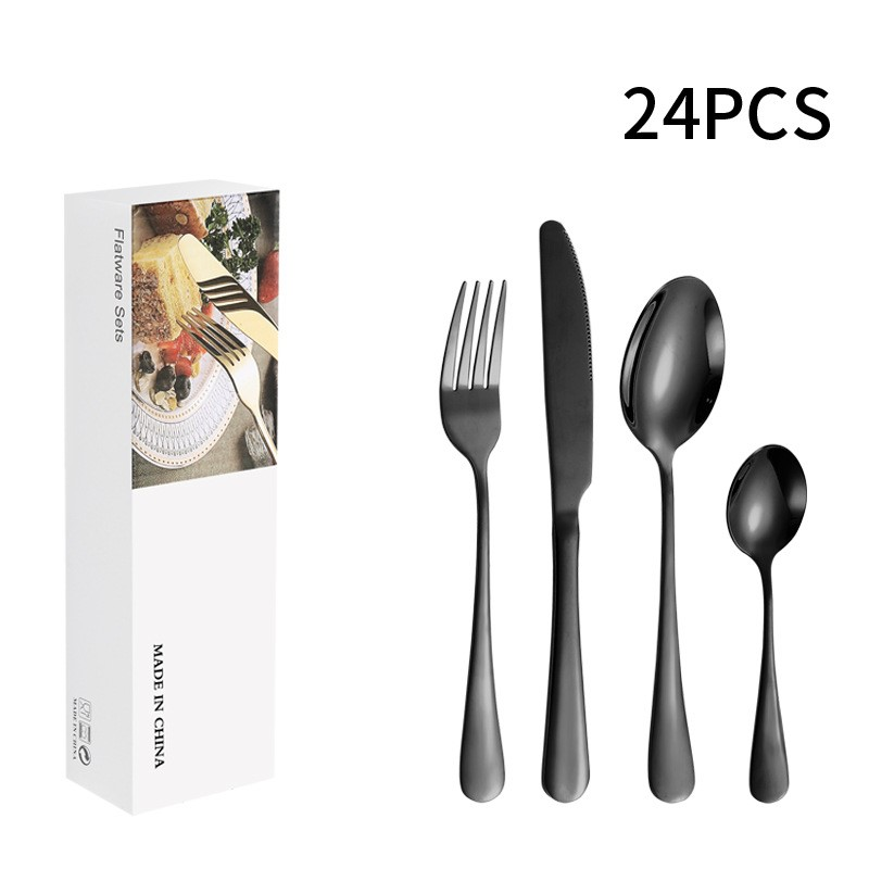 Service de table en acier inoxydable 24 pièces pour 6 personnes, vaisselle occidentale d'hôtel couteau à steak fourchette cuillère boîte-cadeau_voghion.com
