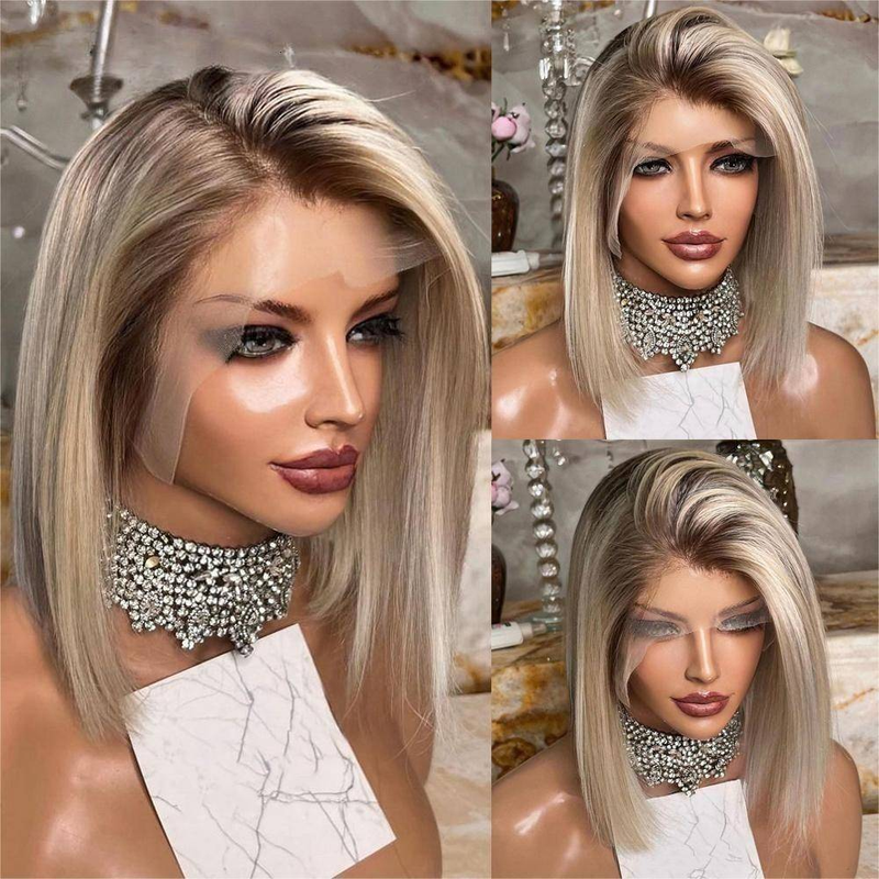 Highlights Radice biondo cenere 100% parrucca di capelli umani vergini premium 24" parrucca frontale in pizzo ondulato 13x4" invisibile per donne_voghion.com