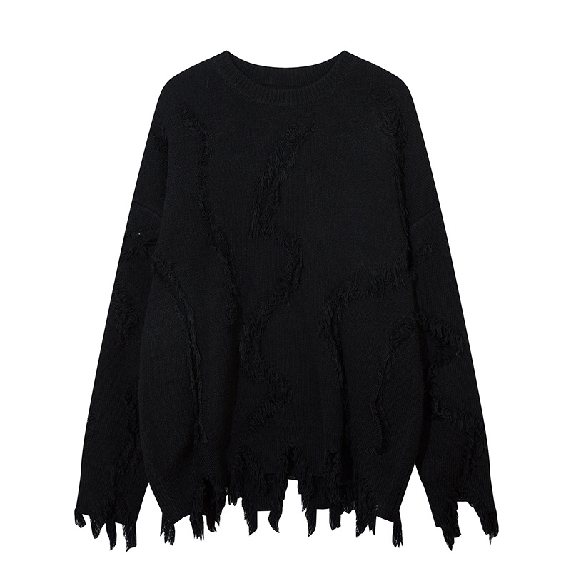 Vīriešu apģērbs Lazy Style Cat Whiskers Tassels Straight Round Neck Džemperis Rudens un ziemas vīriešu brīvs, moderns zīmols_voghion.com