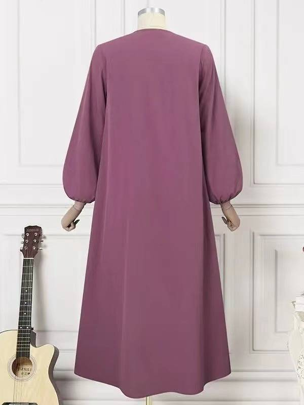 Damenbekleidung Muslimischer zweiteiliger Anzug für Damen, neuer einfarbiger langärmeliger Rundhals-Shirt-Bademantel, lockerer Hosenanzug mit weitem Bein_voghion.com