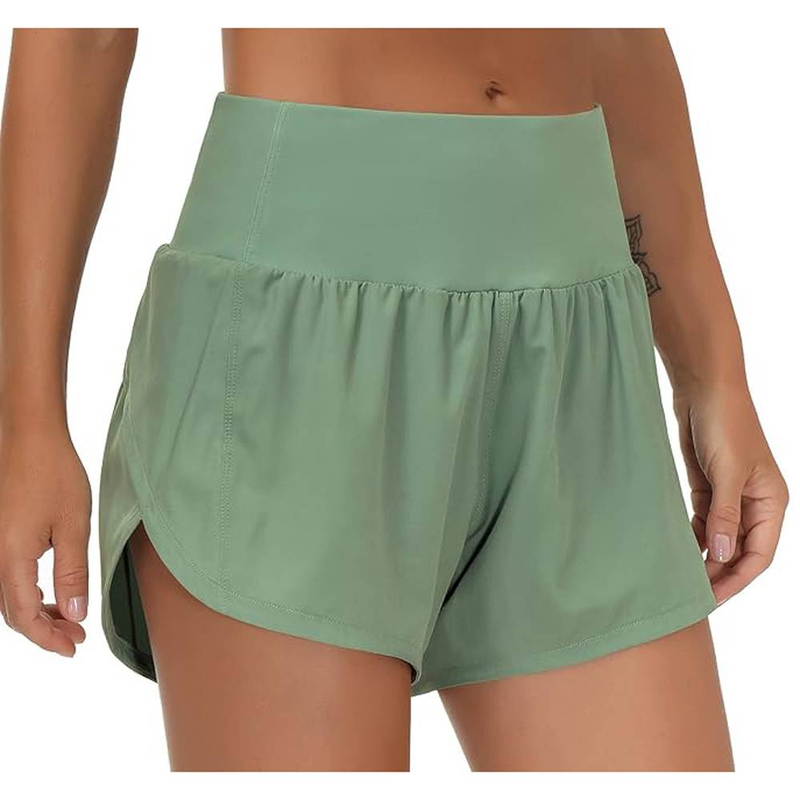 Women's High Waisted Running Shorts Quick Dry Athletic Shorts With Mesh Lining Zipper Pocket_voghion.com