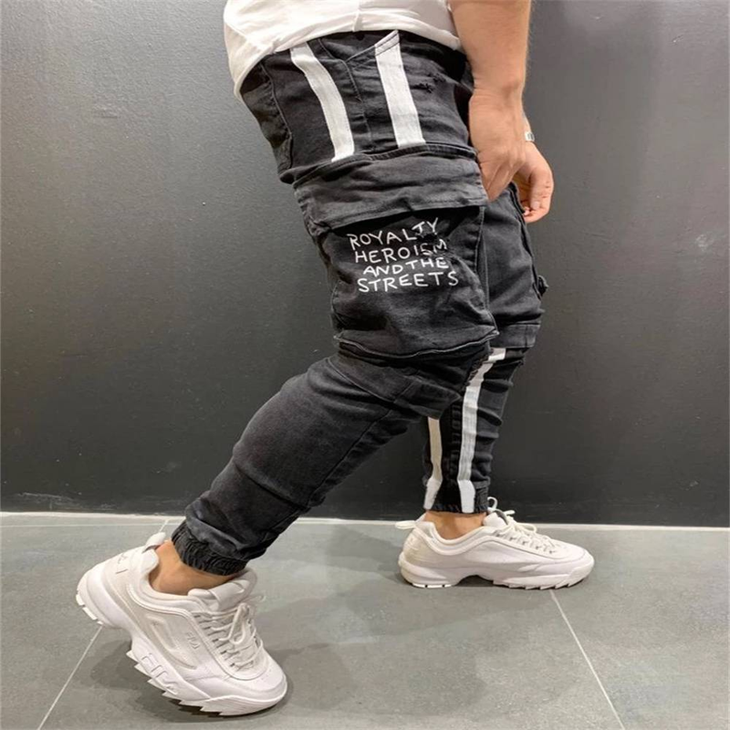 Jeans cargo alla moda 2025 da uomo in cotone, a vita media, con cerniera, con fori rotti e piedi legati, pantaloni in denim_voghion.com