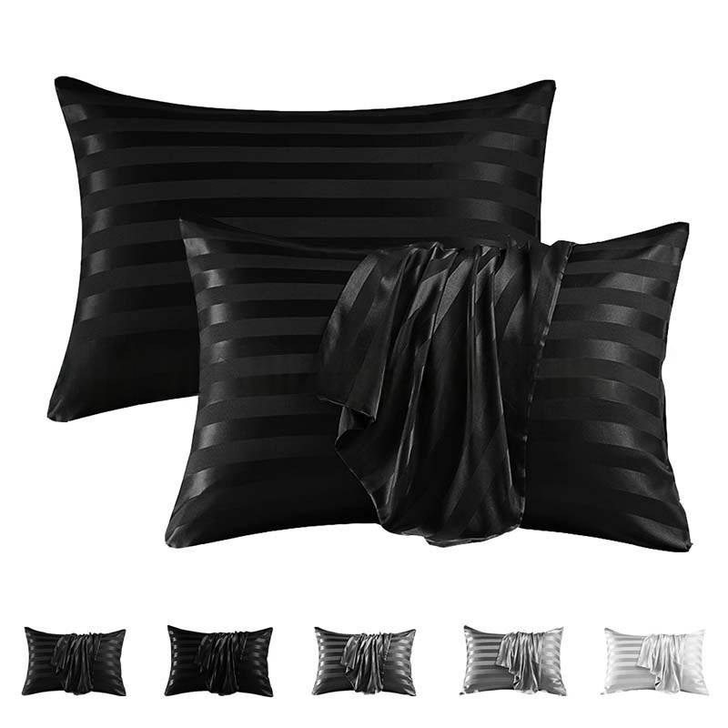 Satin Stripe Jacquard Pillowcase Envelope Closure For Hair & Skin Care (Set Of 2)_voghion.com