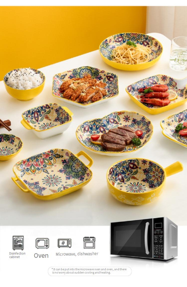 Bohemian Underglaze Ceramic Dinnerware Set - Hand-Painted Bowls & Plates For Rice Noodles & Fish Serving_voghion.com