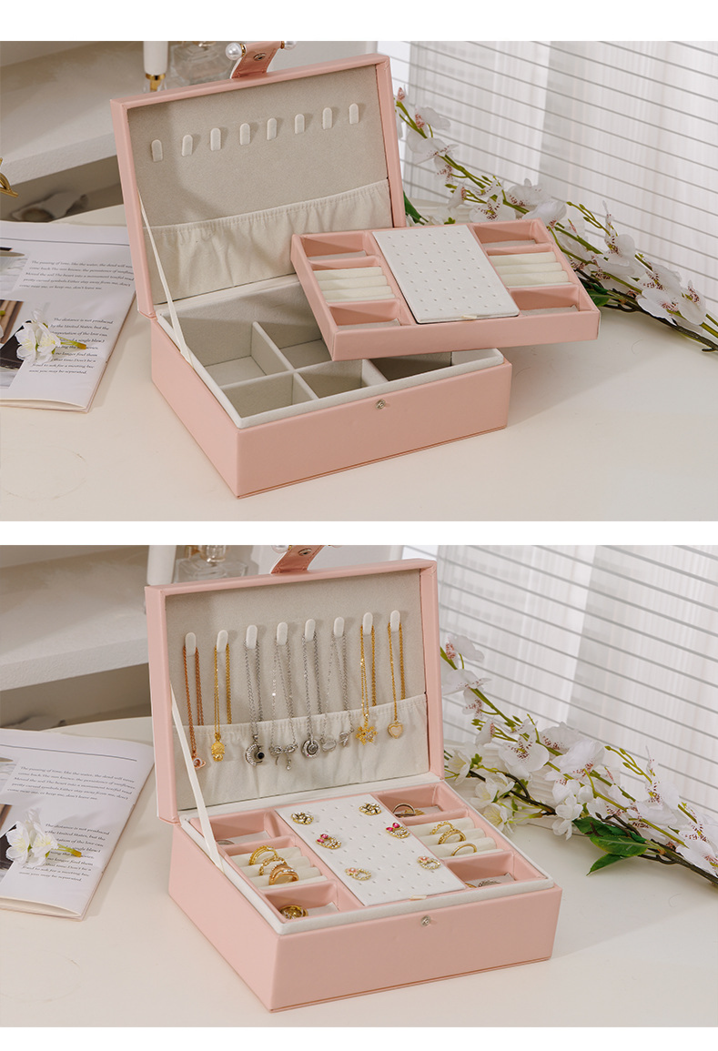 Luxury Double Layer PU Jewelry Box For Earrings, Rings, Necklaces & Pearls – Stylish & Spacious Storage Organizer_voghion.com