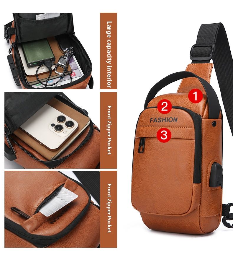 Wasserdichte Umhängetasche für Herren für Outdoor-Sport und den täglichen Gebrauch – USB-Ladeanschluss, Anti-Diebstahl-Design, leichte Brusttasche aus Nylon_voghion.com