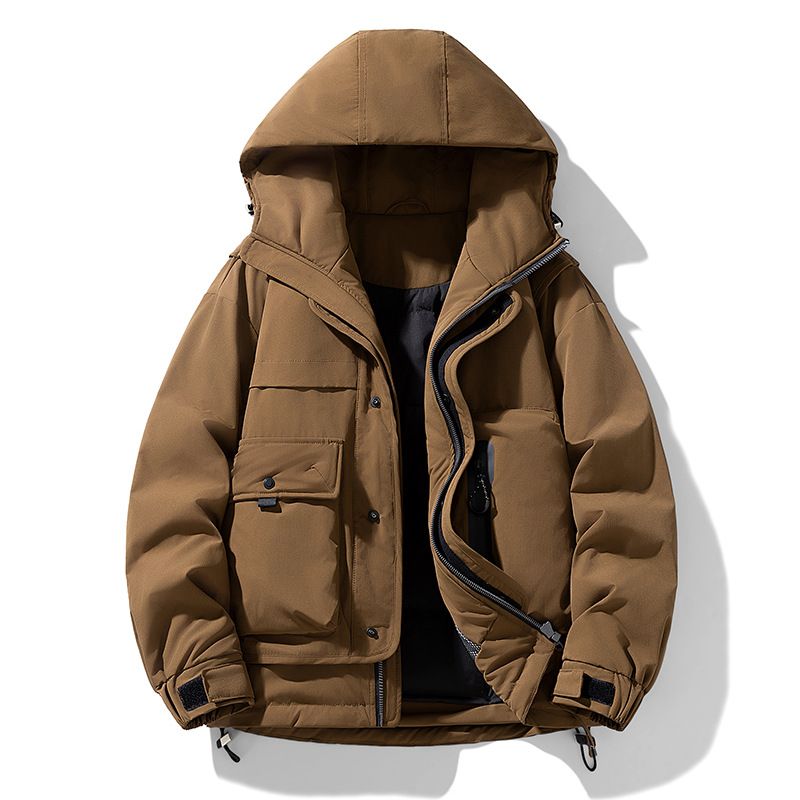 Herren-Winter-Arbeitsjacke mit Kapuze – 600FP Entendaunen, wasserdicht & mit mehreren Taschen, Streetwear-Übergröße (Schwarz/Armeegrün/Braun)_voghion.com