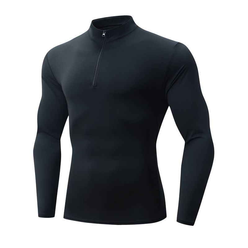 Men's Stand Collar Zip-Up Long Sleeve Compression Shirt - Quick-Dry Workout Base Layer For Gym, Running & Winter Sports_voghion.com
