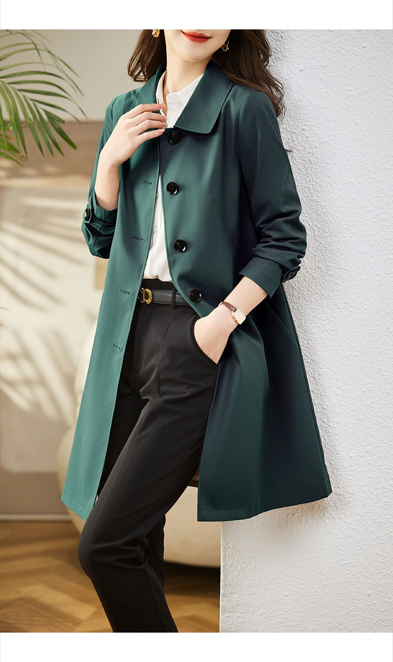 Elegante trench lungo da donna: vestibilità slim, stile ampio, capospalla versatile (M/L/XL/2XL/3XL, verde chiaro/kaki/rosso/blu navy/verde scuro)_voghion.com