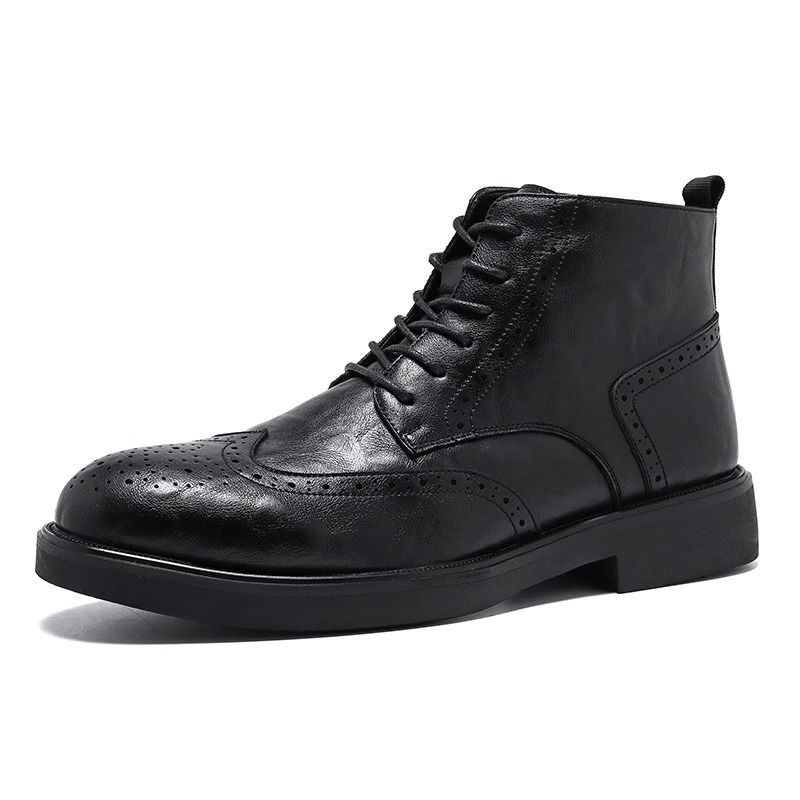 2025 New Men's Black Mid-Calf Comfortable Height-Increasing Versatile Work Trendy Martin Boots_voghion.com